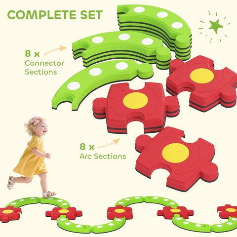 Aiyaplay kids balance beam stepping stones set in bright green and red foam with non slip texture and polka dots
