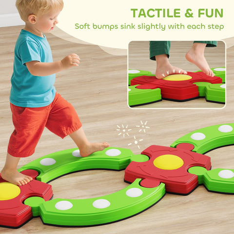 Aiyaplay 13 pcs kids balance beam stepping stones set in red green soft plastic with yellow centers and non-slip surface