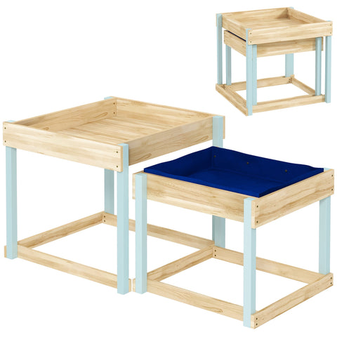 Aiyaplay 2 pcs wooden outdoor sand and water play tables with natural fir wood finish and light blue metal frame