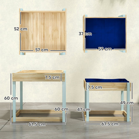 Aiyaplay 2 pcs wooden outdoor sand and water play tables with natural fir wood frame blue fabric inserts and metal legs