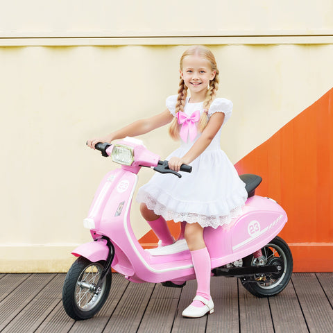 Pink AIYAPLAY kids electric motorbike with manual throttle black wheels and bright LED lights for ages 8 to 12 years