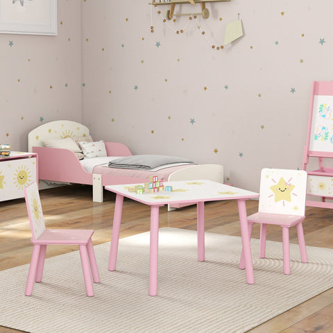 Pink aiyaplay 3-piece toddler table and chair set with sun and star decals kid-sized height kids table and chair set