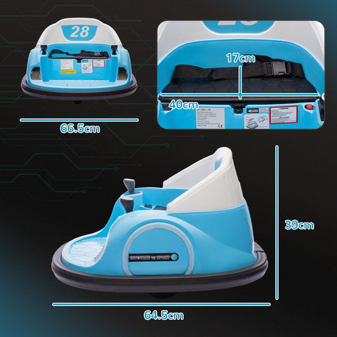 AIYAPLAY 360\'c2\'b0 Rotation Kids Bumper Car, 12V Waltz Car with Remote Control, Dual Joystick, Music, Lights, Light Blue