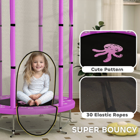 Aiyaplay purple octopus toddler trampoline with black wear-resistant jump pad and 30 elastic ropes for indoor outdoor use