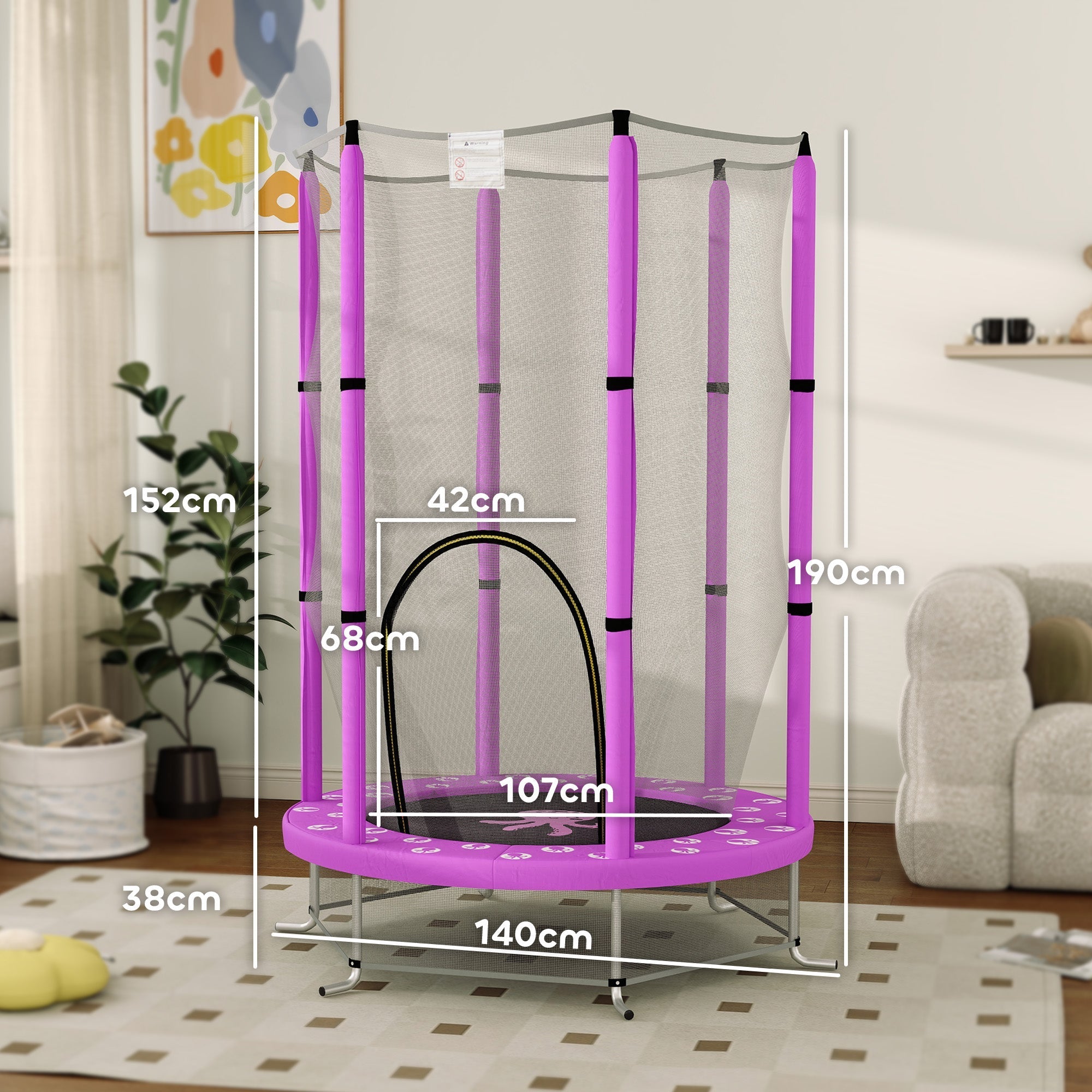 Purple aiyaplay 4.6ft toddler trampoline with safety net metal frame elastic ropes and wear-resistant jump pad for indoor outdoor use