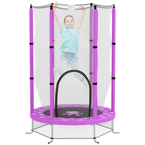 Purple aiyaplay 4.6ft toddler trampoline with safety net, wear-resistant jump pad, and elastic ropes for indoor outdoor use