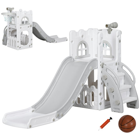Aiyaplay grey plastic kids slide with four-in-one design including climber telescope and storage basket