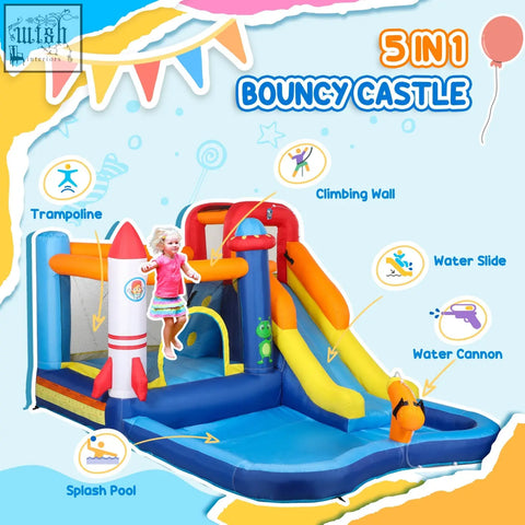 Brightly colored aiyaplay 5 in 1 bouncy castle with splash pool climbing wall and jumping area for kids fun outdoors