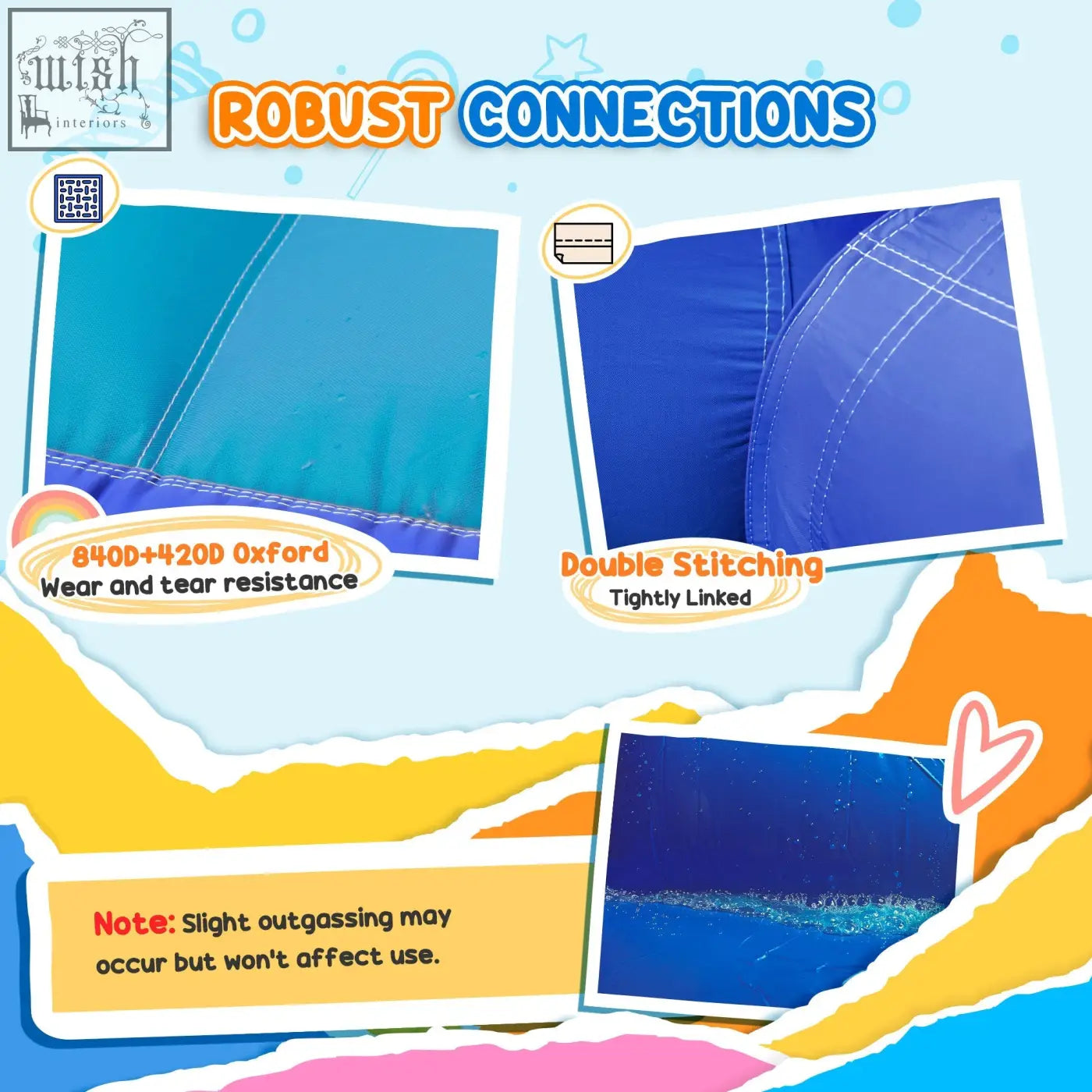 Blue AIYAPLAY 5 in 1 bouncy castle fabric with 840d oxford and double stitching for splash pool climbing wall jumping area