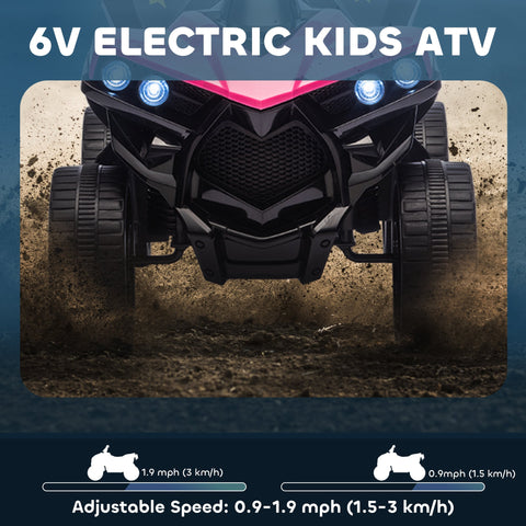 Aiyaplay 6v kids atv in black and pink with bright blue led headlights and music for ages 3 to 8 years