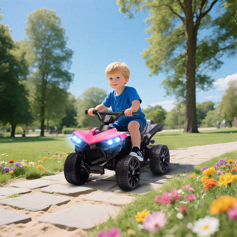 Pink and black AIYAPLAY 6V kids atv with bright headlights 4 wheeler electric ride on for ages 3-8 years
