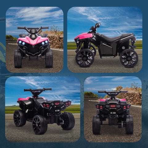 Pink and black aiyaplay 6v kids atv with rugged tires bright headlights and sporty design for ages 3-8 years