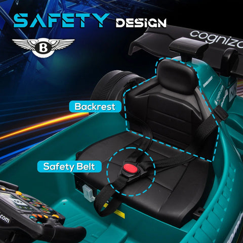 Teal and black aston martin licensed 12v kids ride on racing kart with strong power and safety belt system