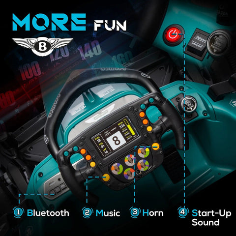Teal and black aston martin licensed 12v racing kart steering wheel with strong power digital display and colorful buttons