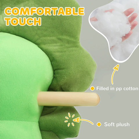 Green plush frog-shaped pillow filled with soft pp cotton for baby rocking with wooden base and animal sounds