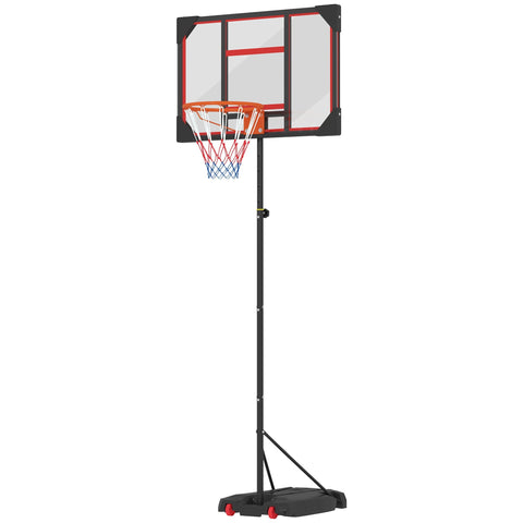 AIYAPLAY black portable basketball hoop with clear backboard red trim orange rim multicolored net 210-260cm height easy movement