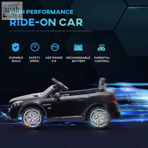 Black benz slc 300 electric ride on car for kids with remote control silver alloy wheels and sporty design