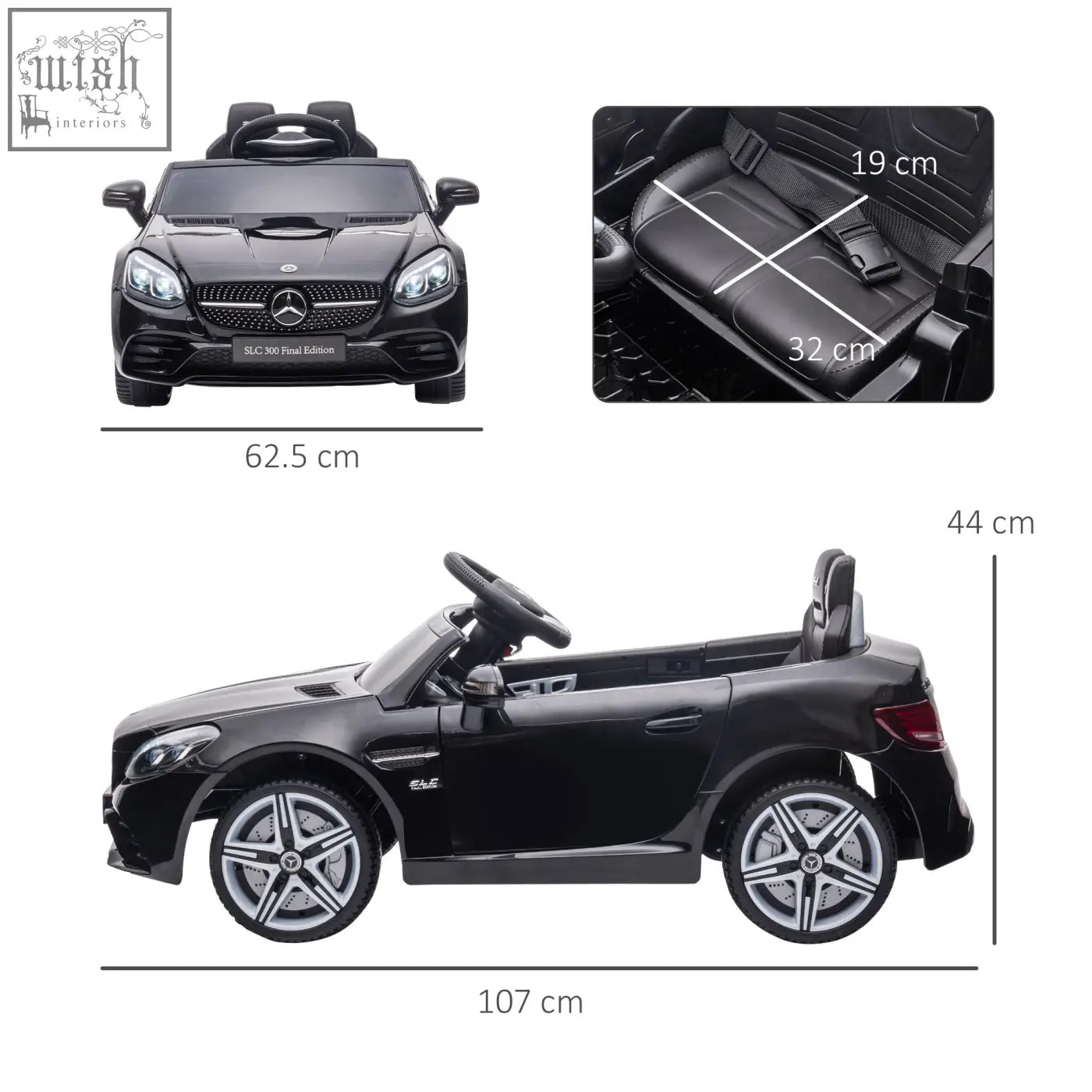 Black benz slc 300 electric ride on car for kids with remote control silver alloy wheels and sporty design