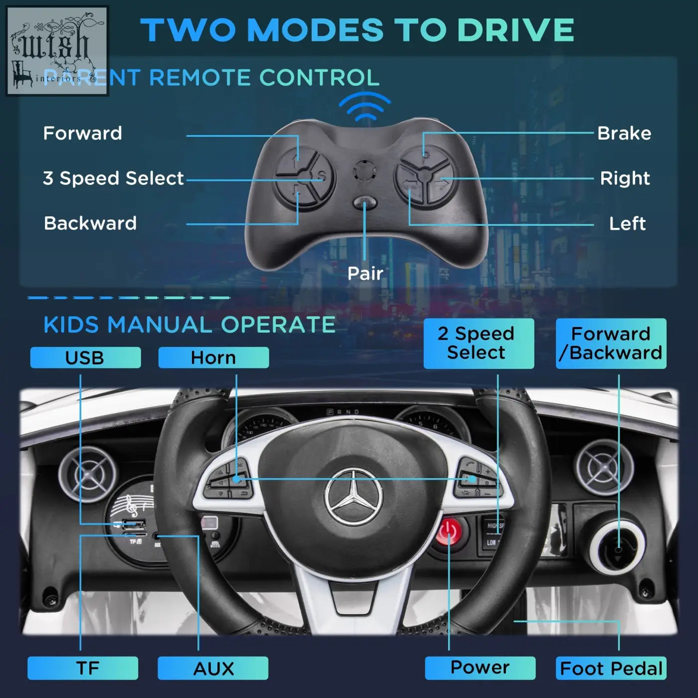 Black plastic remote control with forward brake speed buttons for benz slc 300 kids electric ride on car white