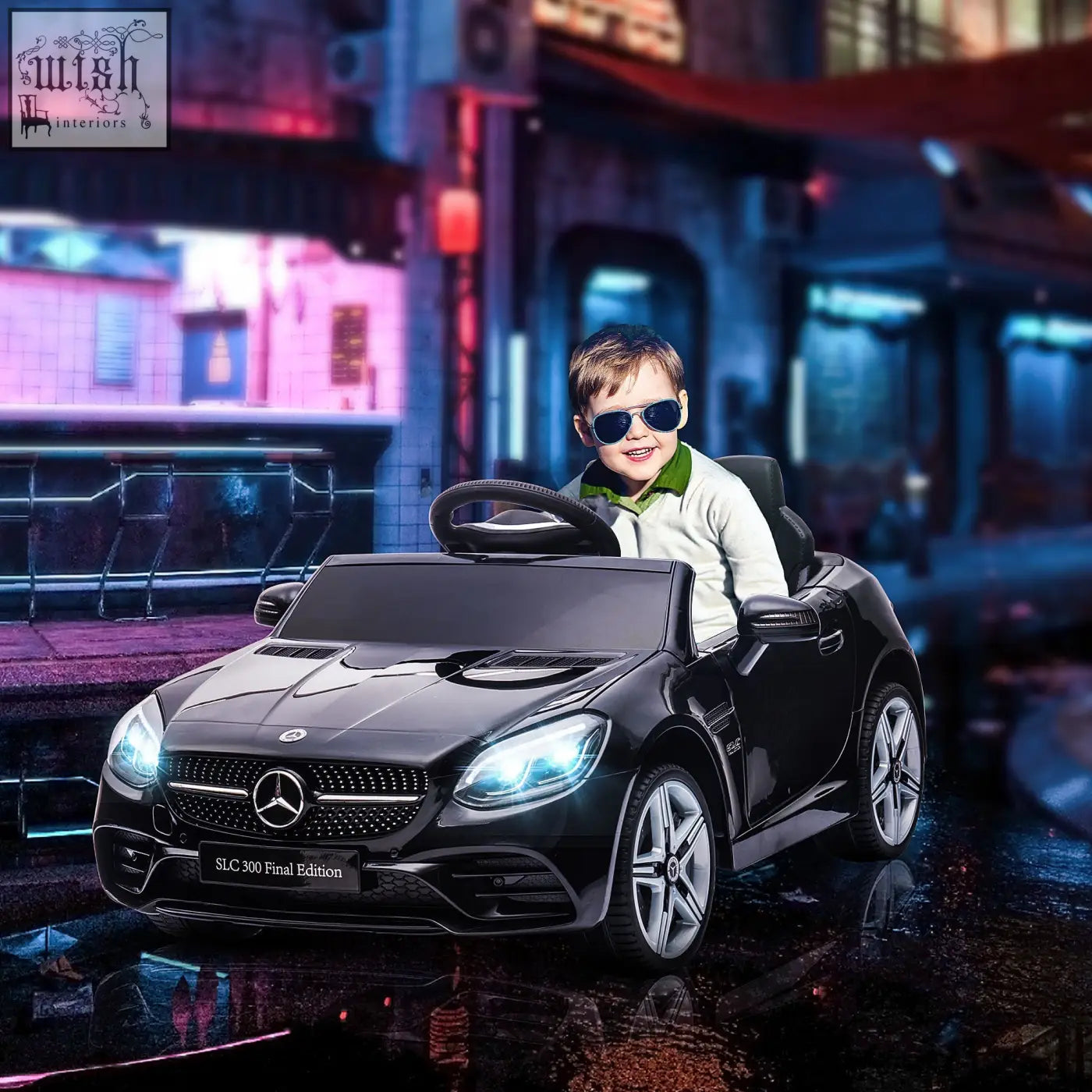 Black benz slc 300 licensed electric ride on car for kids with remote control chrome accents and glowing headlights