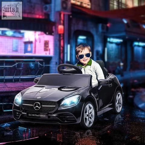 Black benz slc 300 licensed electric ride on car for kids with remote control chrome accents and glowing headlights