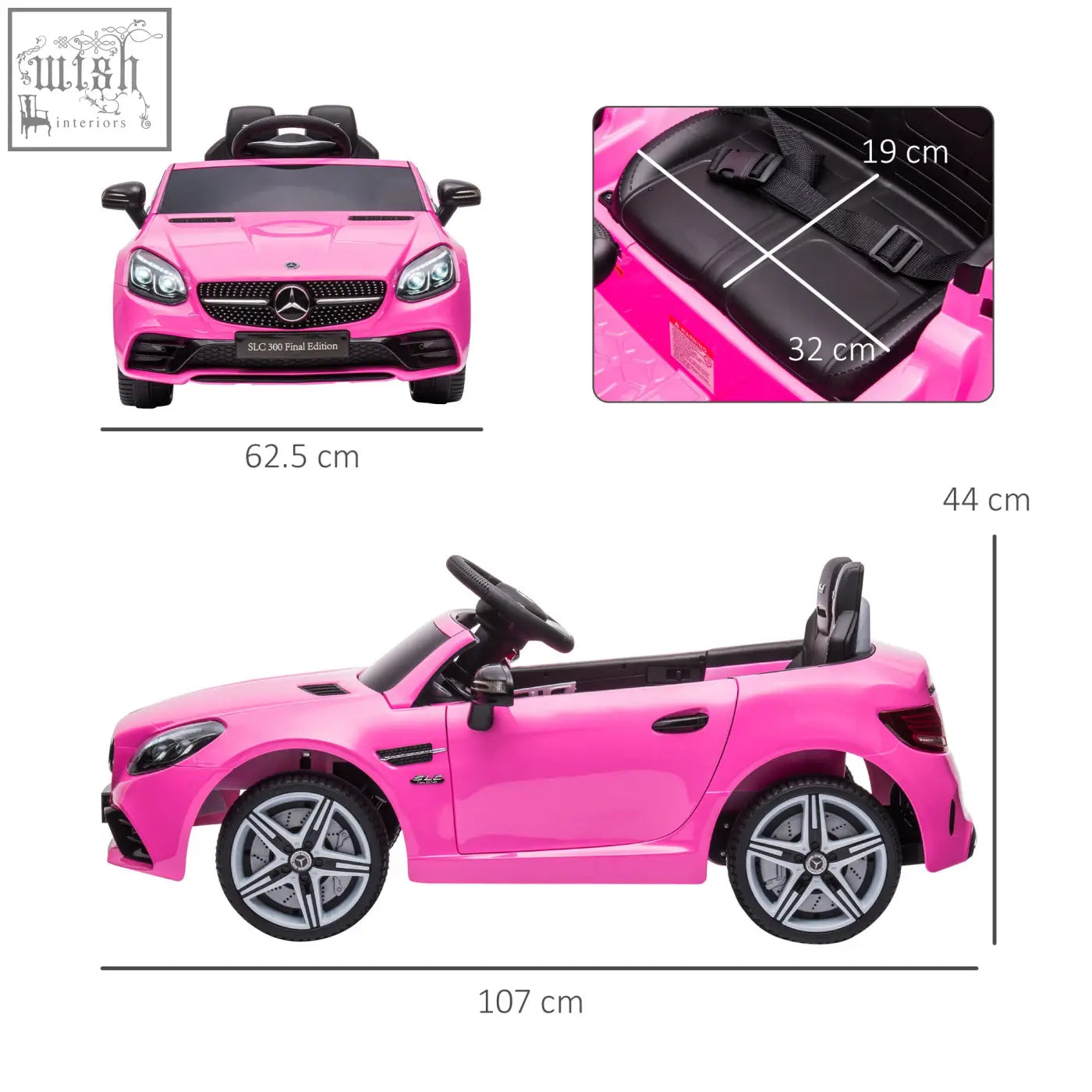 Bright pink aiyaplay benz slc 300 electric ride on car for kids with remote control black interior and silver wheels