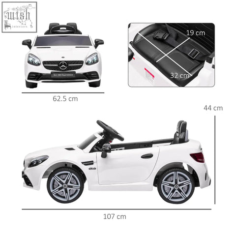 White kids electric ride on benz slc 300 with remote control music lights and suspension wheels for ages 3 to 6