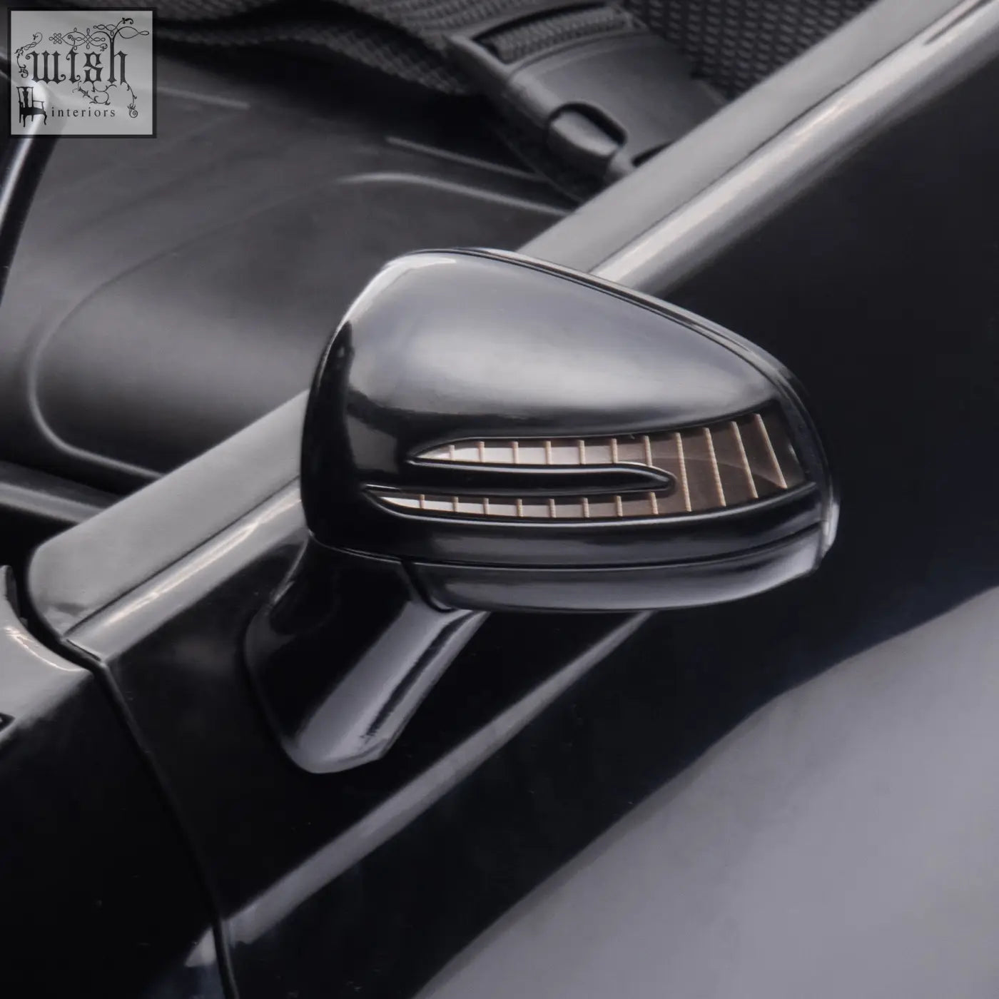 Black glossy side mirror with led turn signal lights on benz slc 300 electric ride with remote control for kids