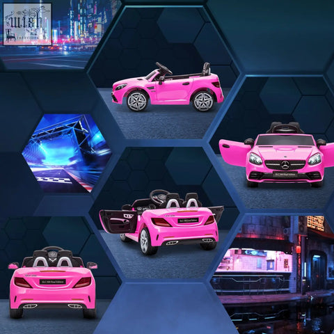 Vibrant pink ai yaplay benz slc 300 electric ride with remote control black interior and silver alloy wheels for kids