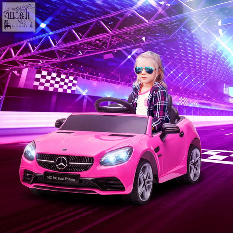 Pink AIYAPLAY benz slc 300 kids electric ride with remote control chrome accents and black trim