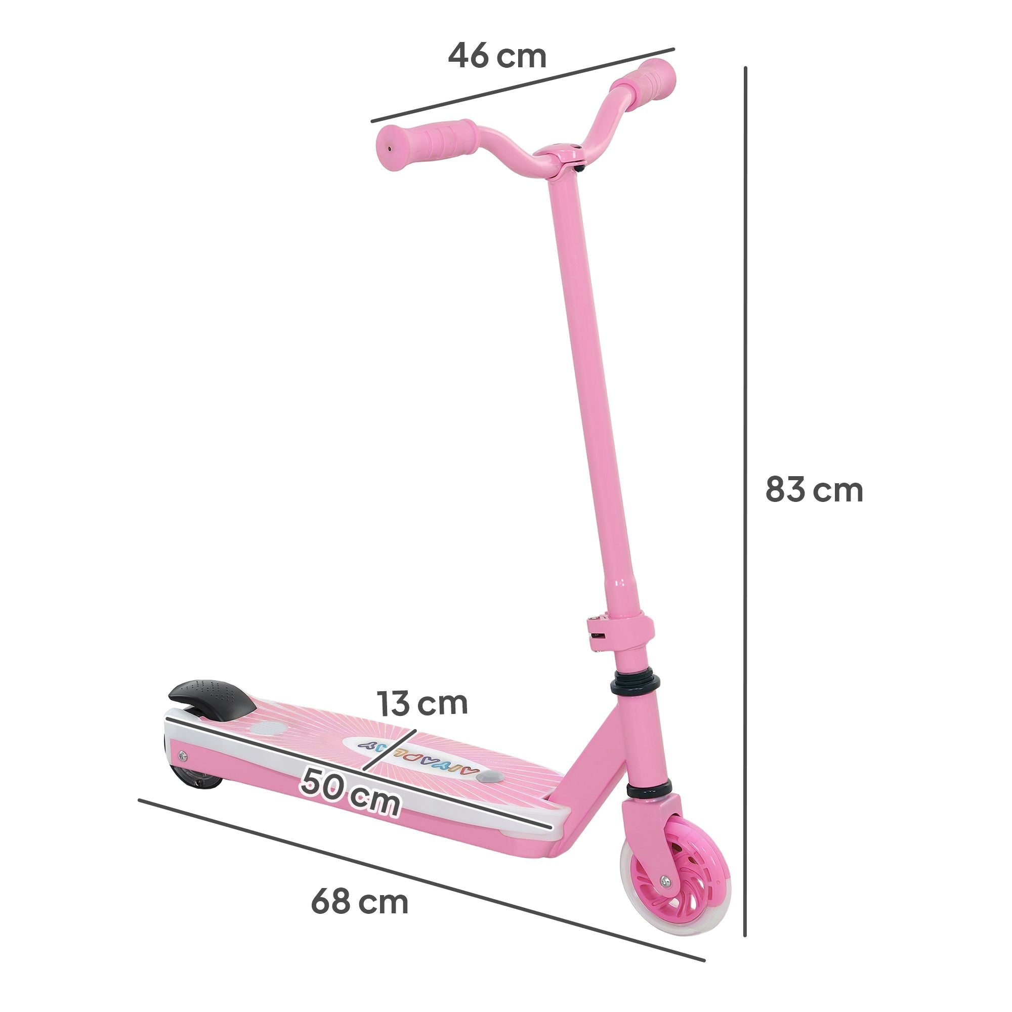 Pink aiyaplay electric scooter for kids with black grip deck white stripe pink wheels aux rear wheels and electronic foot brake