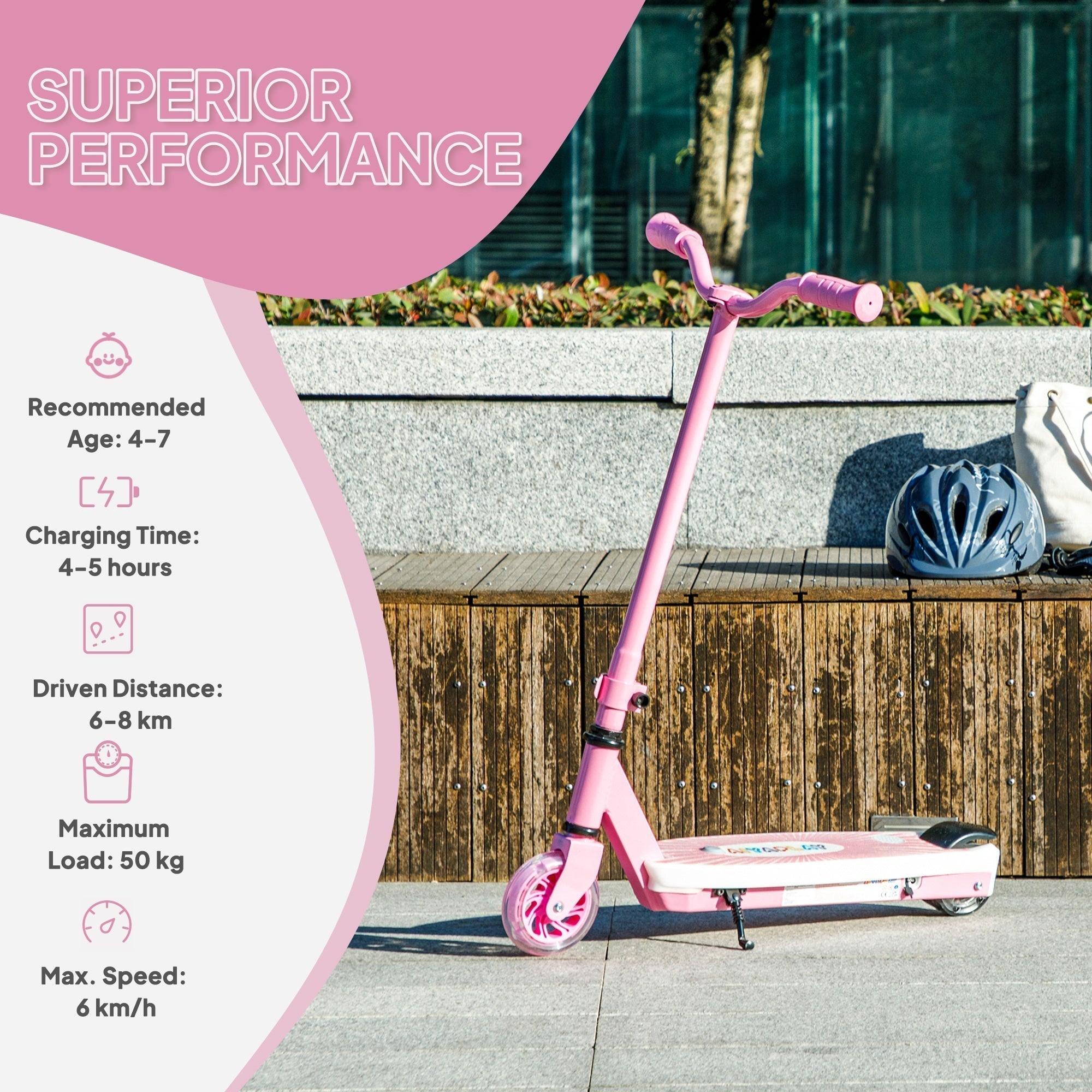 Pink aiyaplay electric scooter for kids with translucent wheels electronic foot brake and auxiliary rear wheels