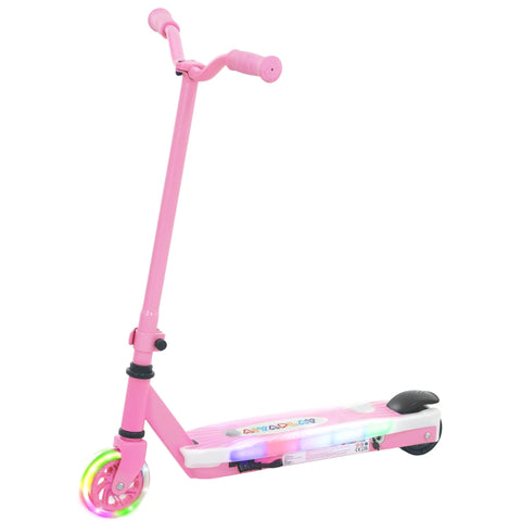 Pink aiyaplay electric scooter for kids with led lights, white stripe, black footrest, and electronic foot brake