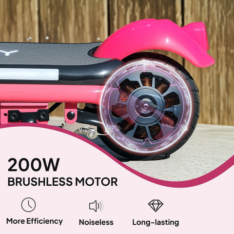 Pink and black aiyaplay kids electric scooter with dual brakes transparent wheel showing internal motor and dynamic light bars