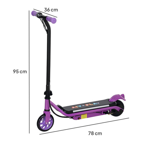 Purple and black aiyaplay kids electric scooter with dual brakes and dynamic light bars for ages 6 to 14