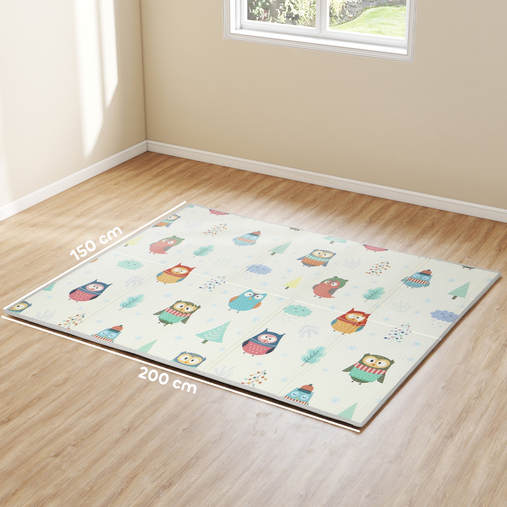 Aiyaplay foldable baby play mat 200l x 150w with colorful owl and tree pattern perfect for crawling and car track fun
