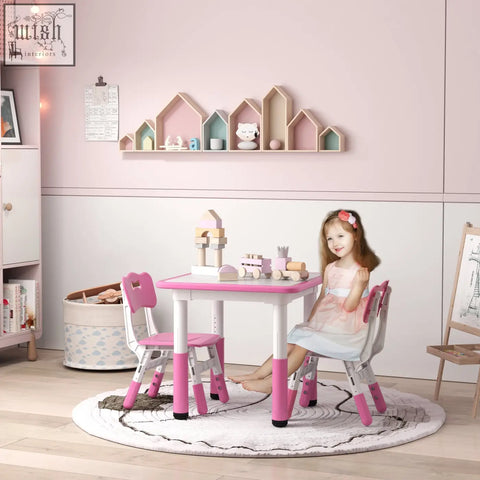 Pink and white ai yaplay height adjustable toddler table and chair set with seven height options for playroom use