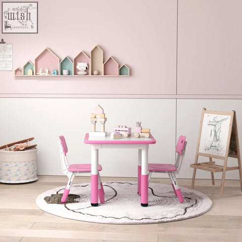 Aiyaplay pink and white toddler table and chair set with seven height adjustable settings for playroom fun