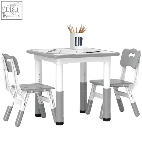 Gray and white aiayplay toddler table and chair set with seven height adjustments perfect for playroom seating