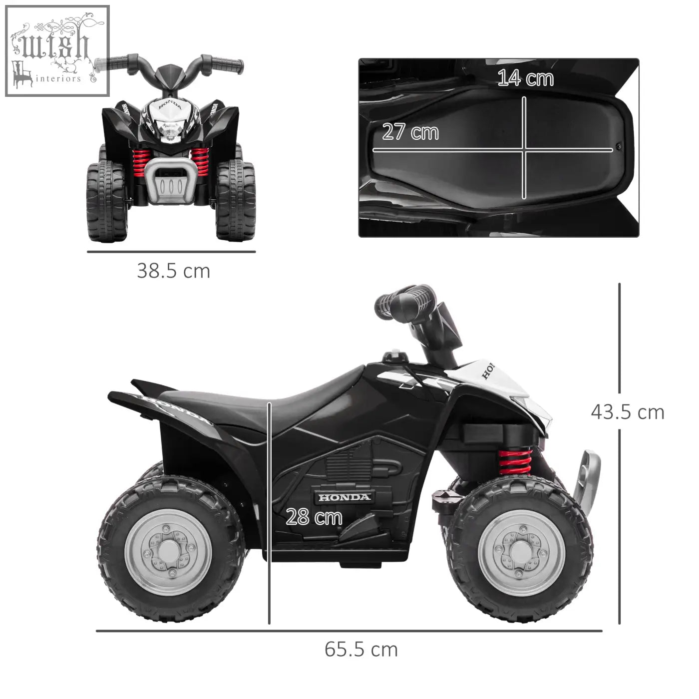 Black and white honda licensed kids electric quad bike with red suspension offers authentic driving experience and foot pedal control