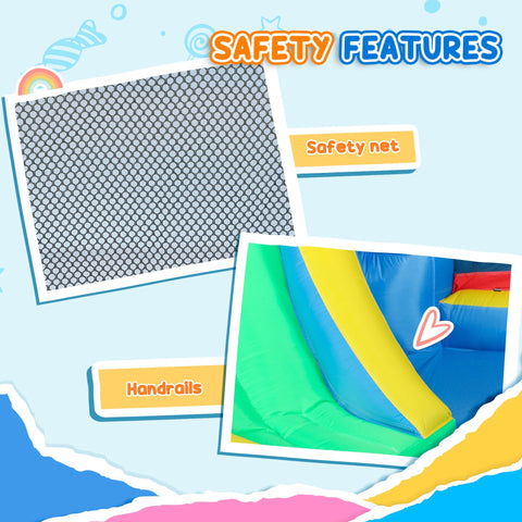Aiyaplay inflatable bouncy castle with colorful oxford fabric handrails and black hexagonal basketball hoop safety net