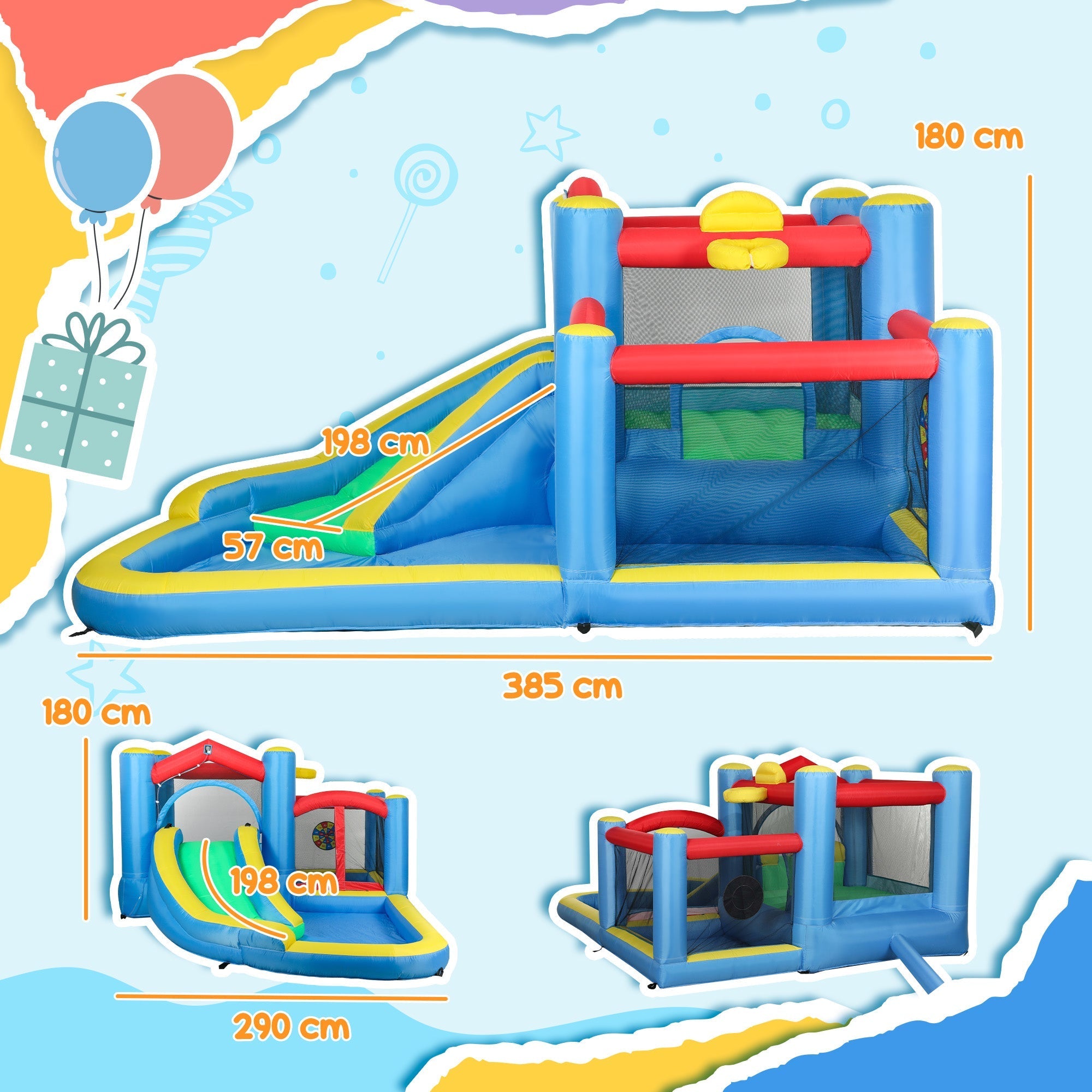 Blue and red aiyaplay inflatable bouncy castle with basketball hoop slide made of durable oxford fabric