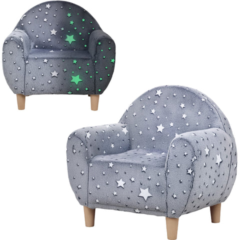 Gray plush star-patterned aiyaplay kids armchair with wooden legs perfect for bedroom or playroom seating