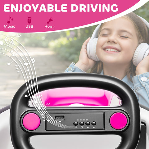 Black and pink AIYAPLAY kids bumper car steering wheel with usb port music button horn controls for 3-8 years old