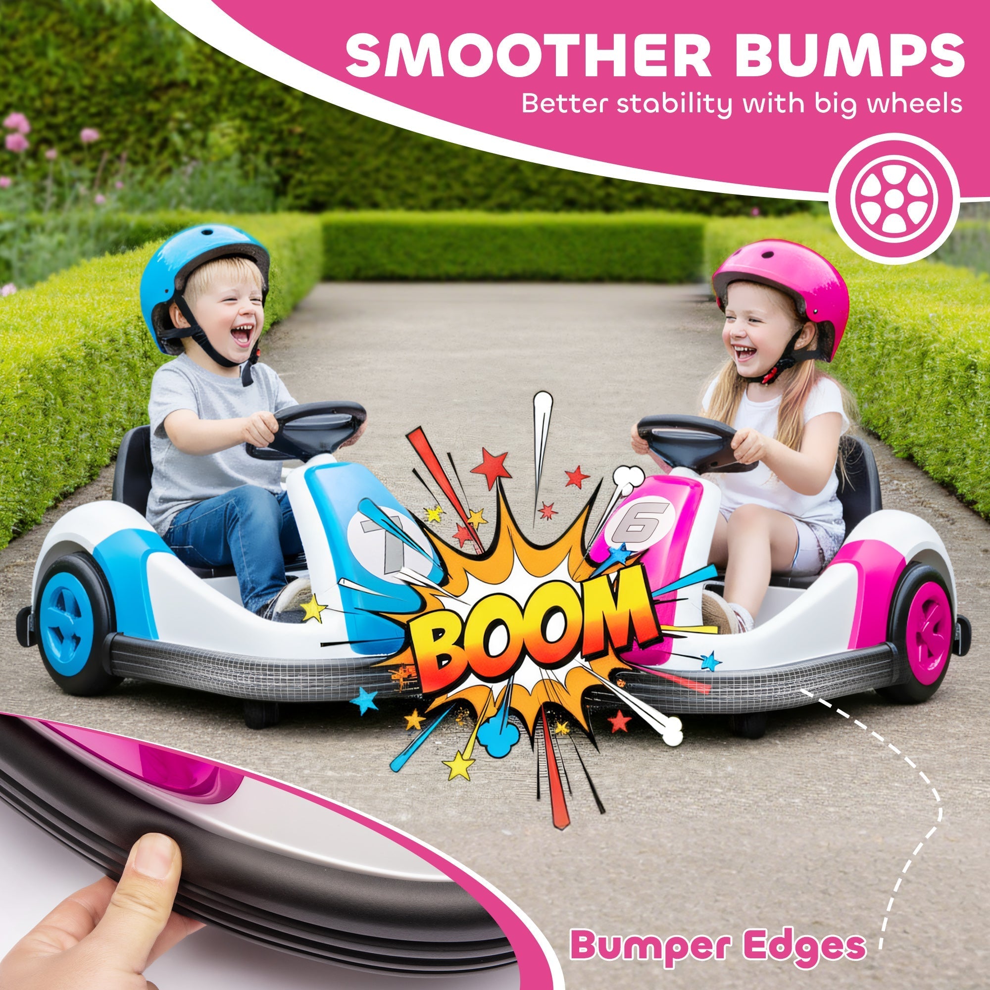 Aiyaplay kids bumper car in pink and blue with large wheels 5-5km 6v electric ride on for ages 3-8 years