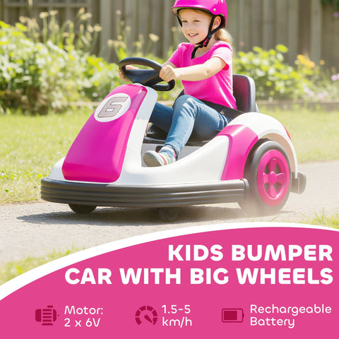 Aiyaplay pink and white electric kids bumper car with large wheels 360-degree rotation and 5-5km speed for ages 3-8