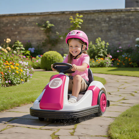 Aiyaplay kids bumper car in pink and white with large black wheels 360 degree rotation 5-5km for ages 3-8