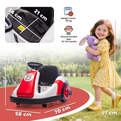Red and white AIYAPLAY kids bumper car with 360-degree rotation large wheels and 5-5km speed for ages 3-8