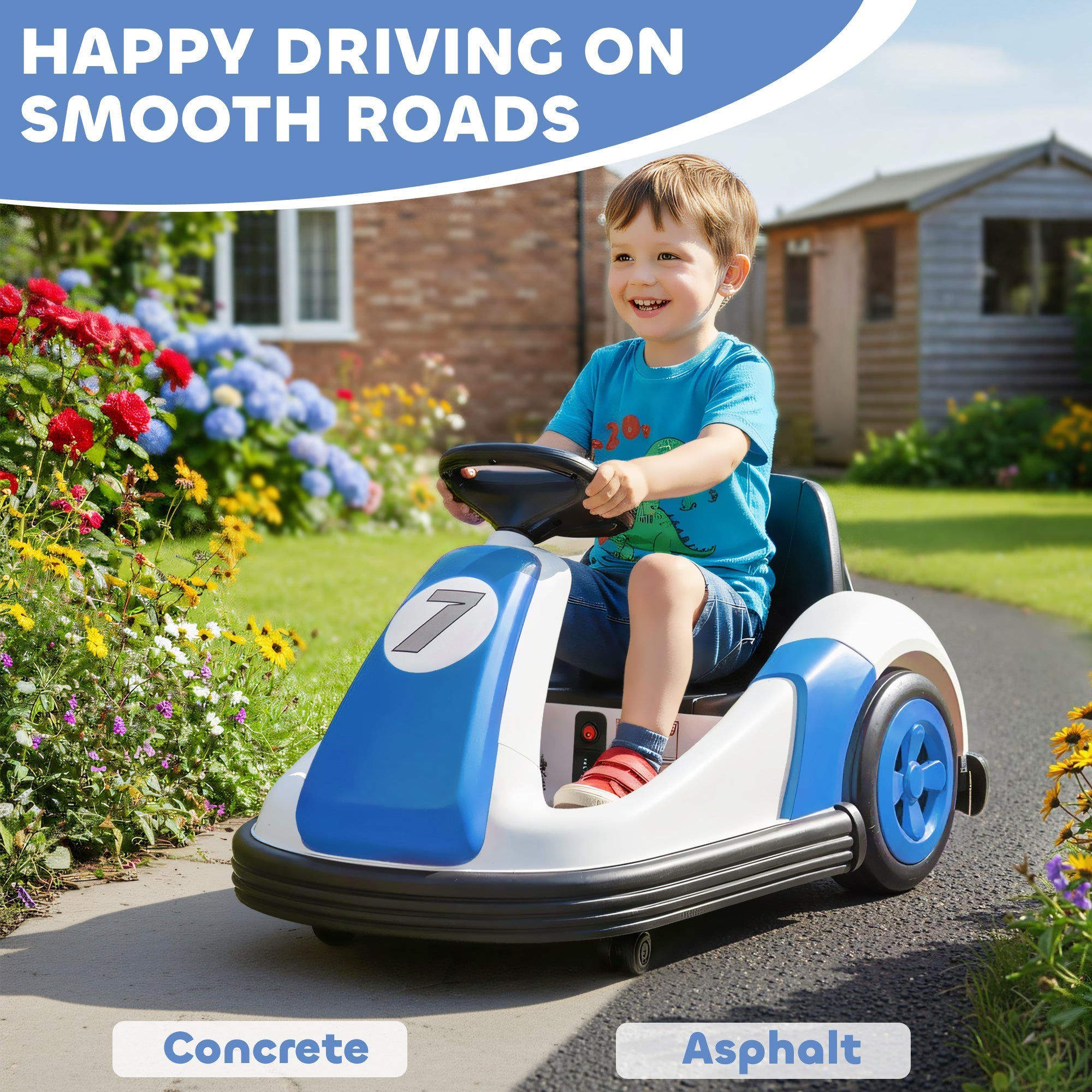 Blue and white aiyaplay kids bumper car with 360-degree rotation large wheels and 5-5km electric ride on car