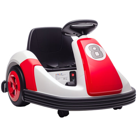 Red and white AIYAPLAY kids bumper car with 360-degree rotation, large wheels, number 8, 5-5km electric ride on car